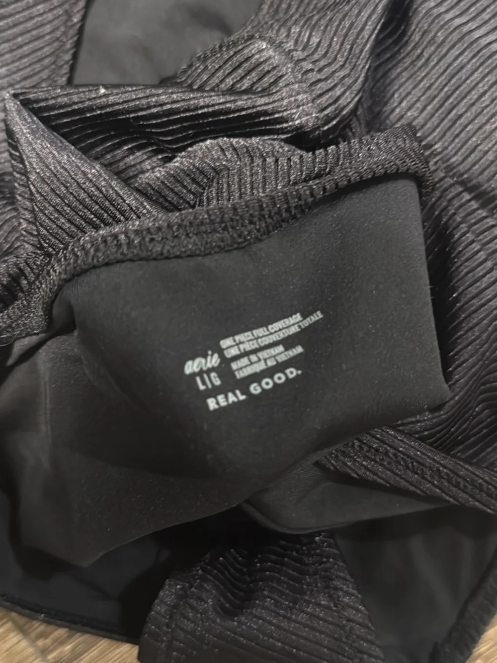 aerie Black One-Shoulder Ribbed Cutout Swimsuit